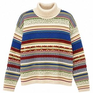 She Said Y2K Vtg Grandpacore Fair Isle Turtleneck Sweater Women Medium Cabincore